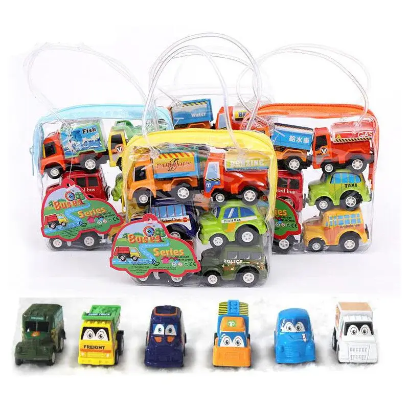 6pcs Funny Mini Plastic Cars Toy Kids Vehicle Car Model Pull Back Inertia Car Set Children Birthday Gift Toy Car Boys Toys
