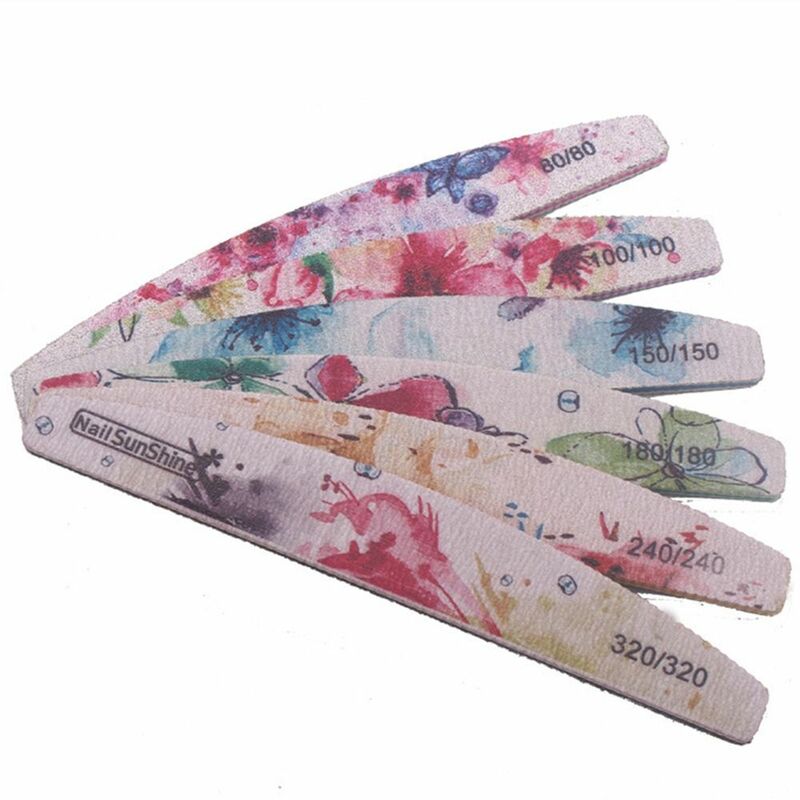 Пилочка для ногтей белая разноцветная с цветочным принтом, 5 шт.