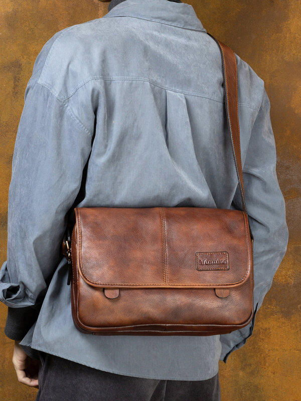High Quality Leather Shoulder Bag Men's Messenger Casual Fashion Brand Large Capacity Workwear Backpack
