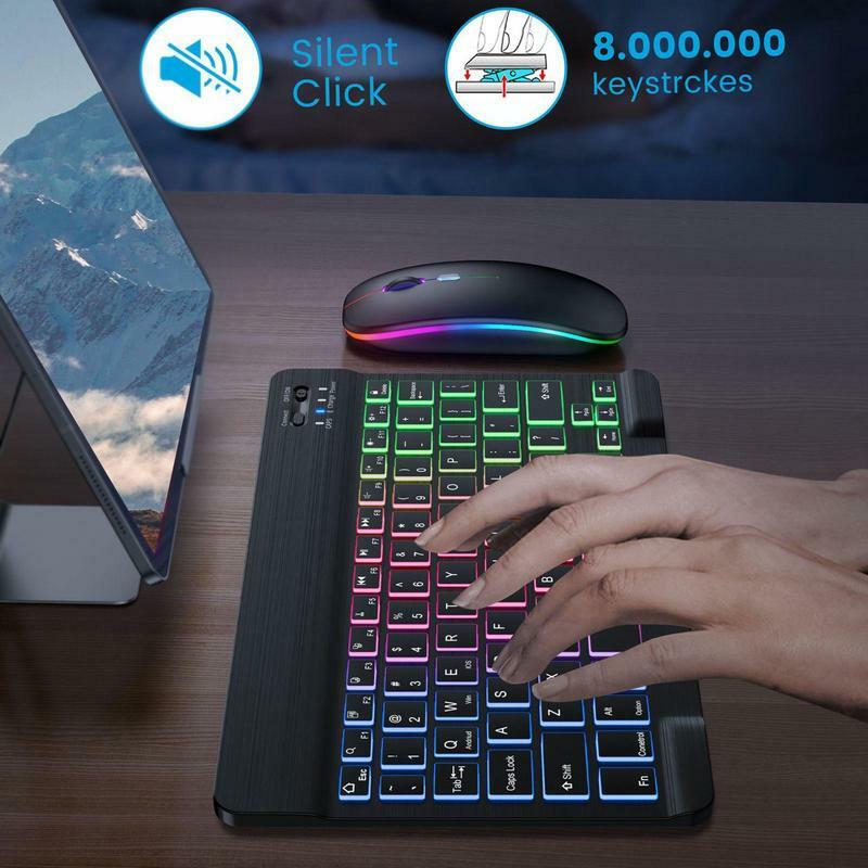Teclado de tableta iluminado portátil de 10 pulgadas, teclado multidispositivo colorido ultrafino para PC, tableta y computadora