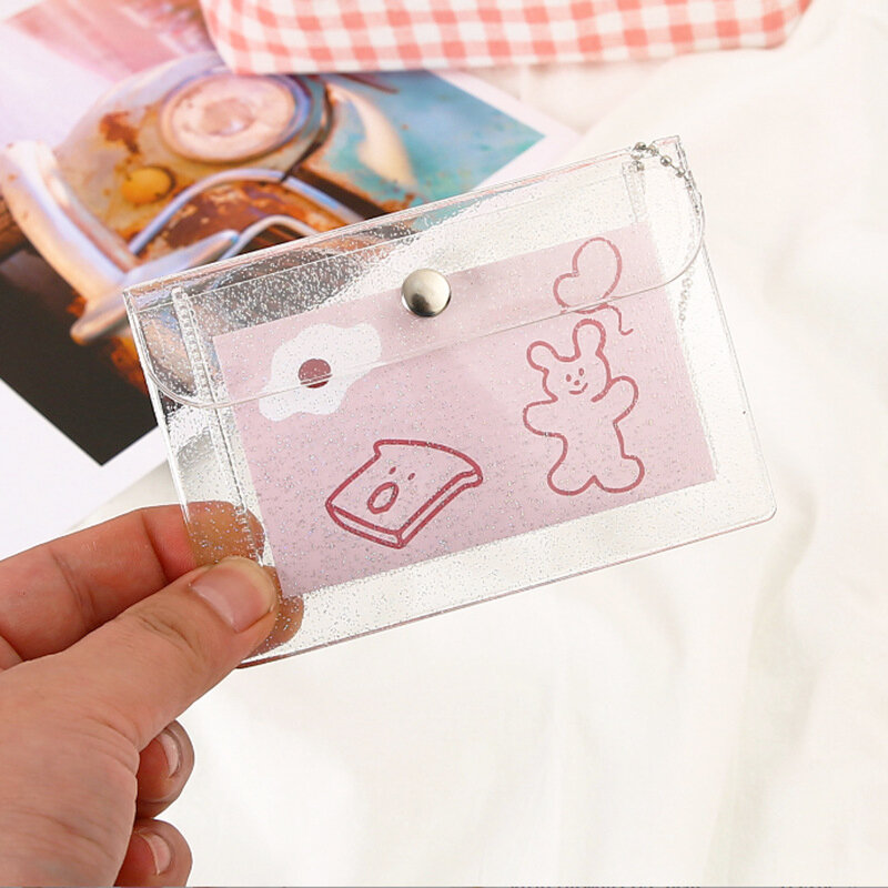 1Pc porta carte di credito da donna portafoglio moda trasparente impermeabile in PVC porta carte d'identità porta carte d'identità borsa portamonete ragazza