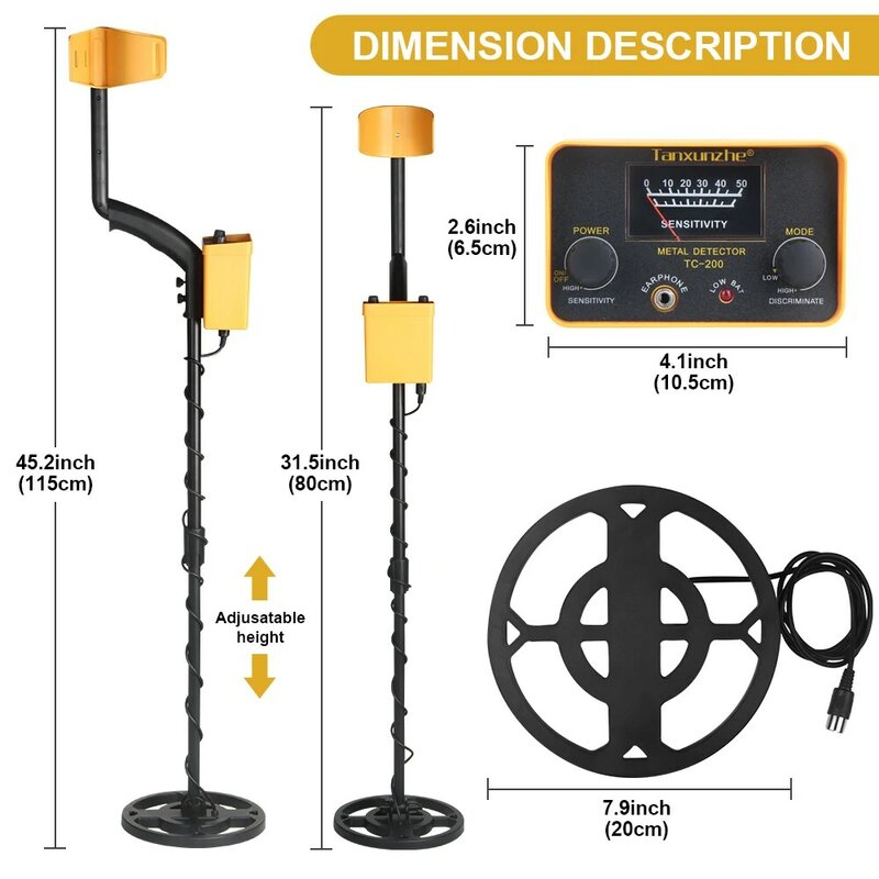 TC-200 Underground Metal Detector IP68 Waterproof Gold Detector Height Adjustable Treasure Hunter Precise Positioning Pointer