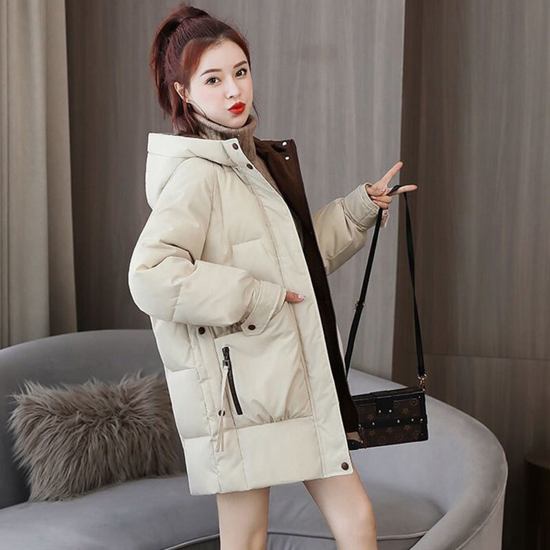 Sudadera con capucha de longitud media para mujer, ropa holgada informal con bolsillo, Color sólido, novedad de invierno, 2022