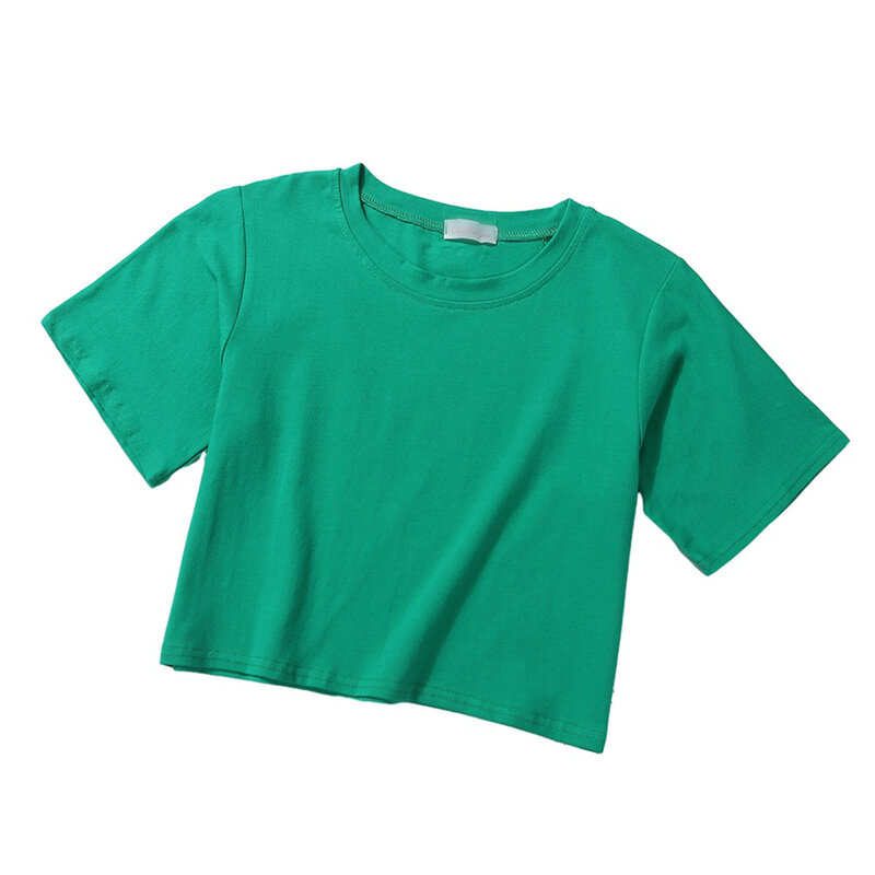 T-shirt corta Top grigio blu corto Top verde o-collo t-shirt corta estate tinta unita bianco giallo 80% cotone