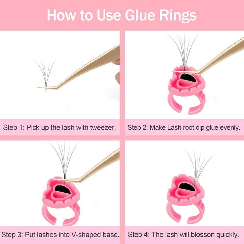 100 Pcs Glue Rings Smart Glue Holder for Eyelash Extensions, Easy Fanning Glue Cups for Volume Lashes, Pink