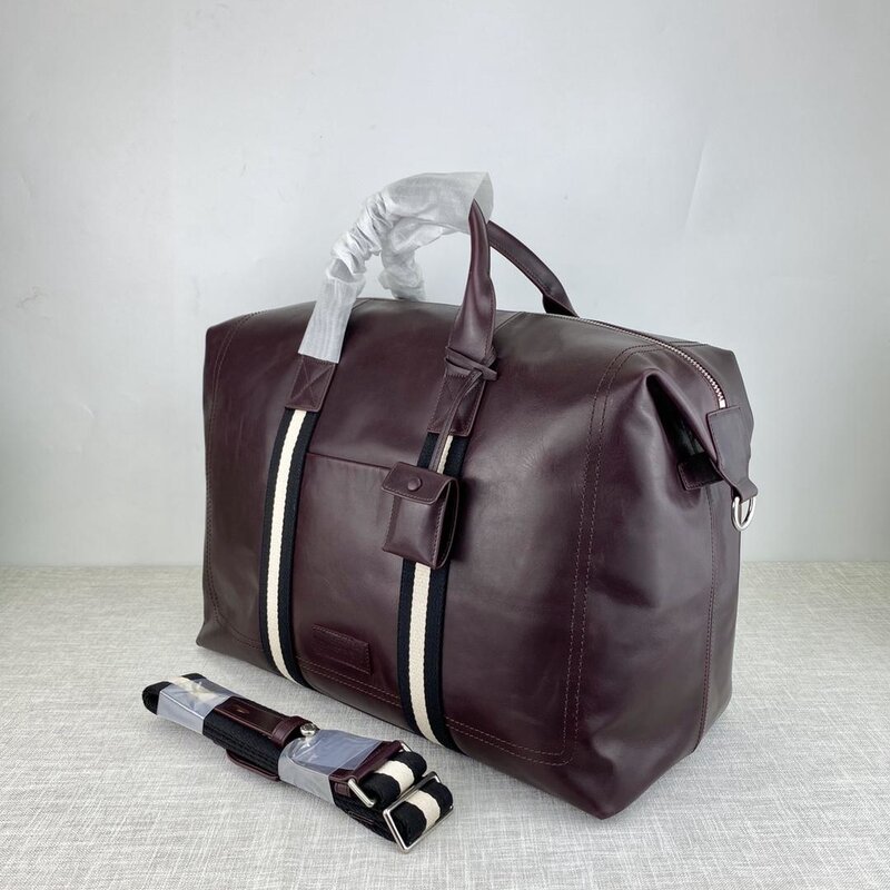 Tas Travel merek B mewah mode desain bergaris koper kasual bisnis tas tangan kulit kualitas tinggi kapasitas besar