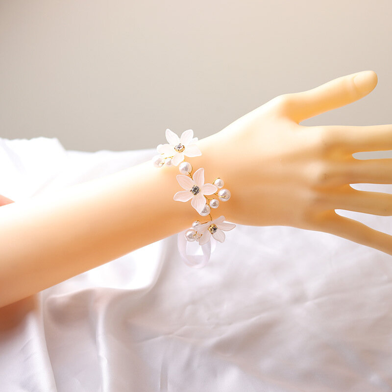 Pergelangan tangan bunga mutiara kristal korsase pengiring pengantin tangan bunga pernikahan indah pengantin gelang pernikahan gadis aksesoris perhiasan