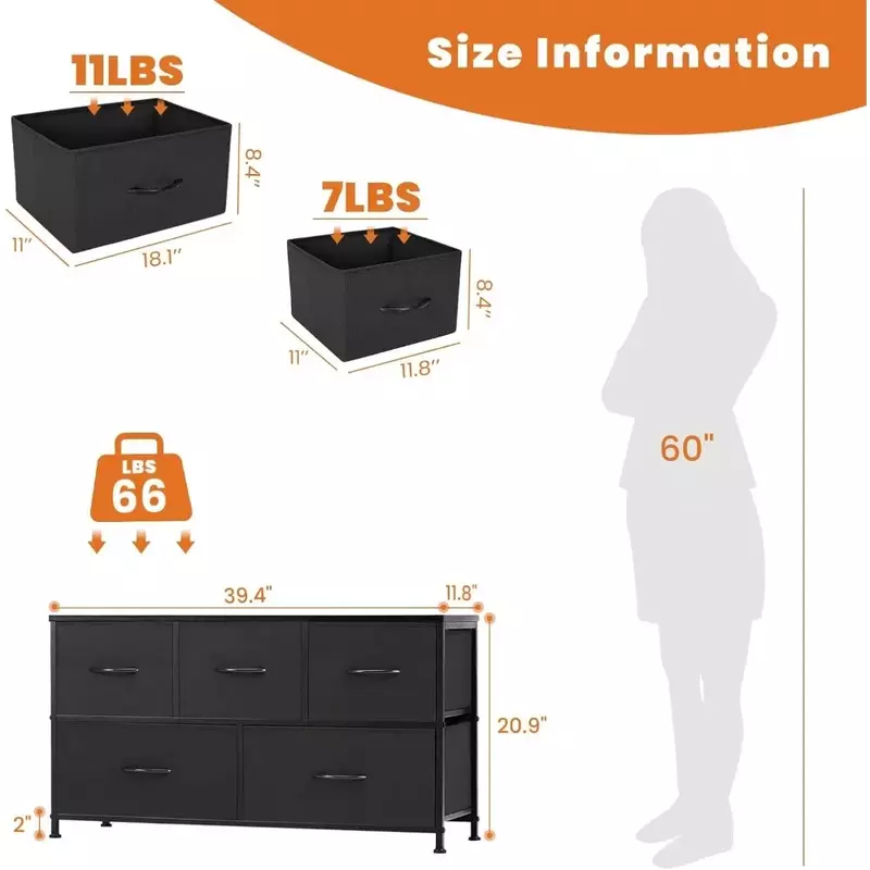 Organizer Units for Clothing Closet Commodes Small Chest Storage Tower Make Up Table Dresser for Bedroom With 5 Fabric Drawers