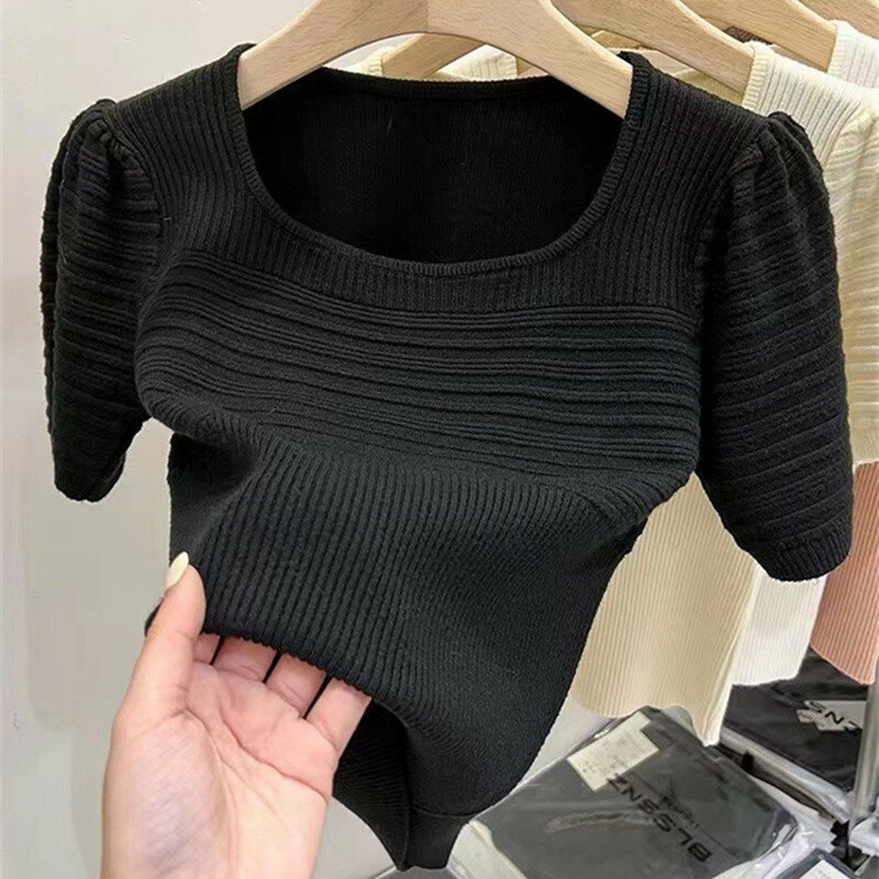 2023 nuove donne estive maglione manica corta Pullover lavorato a maglia magliette corte