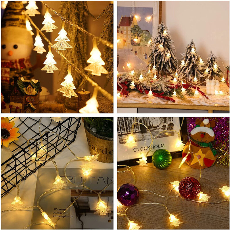Christmas Tree String Lights Garland LED Battery Operated Waterproof Fairy Lights for Party New Year Home Indoor Xmas Decoration