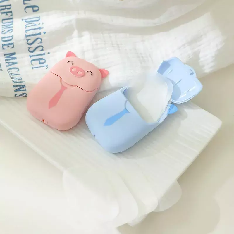 Lovely Cute Pig Portable Soap Paper Disposable Hands Washing Scenteds Soap Paper Soap Bathing Travel Hand Care Cleaning Supplies