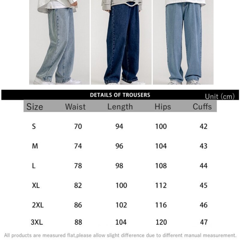 Pantalones vaqueros clásicos de pierna ancha para hombre, Jeans rectos informales hasta el tobillo, moda coreana, azul claro, gris y negro, novedad de 2024