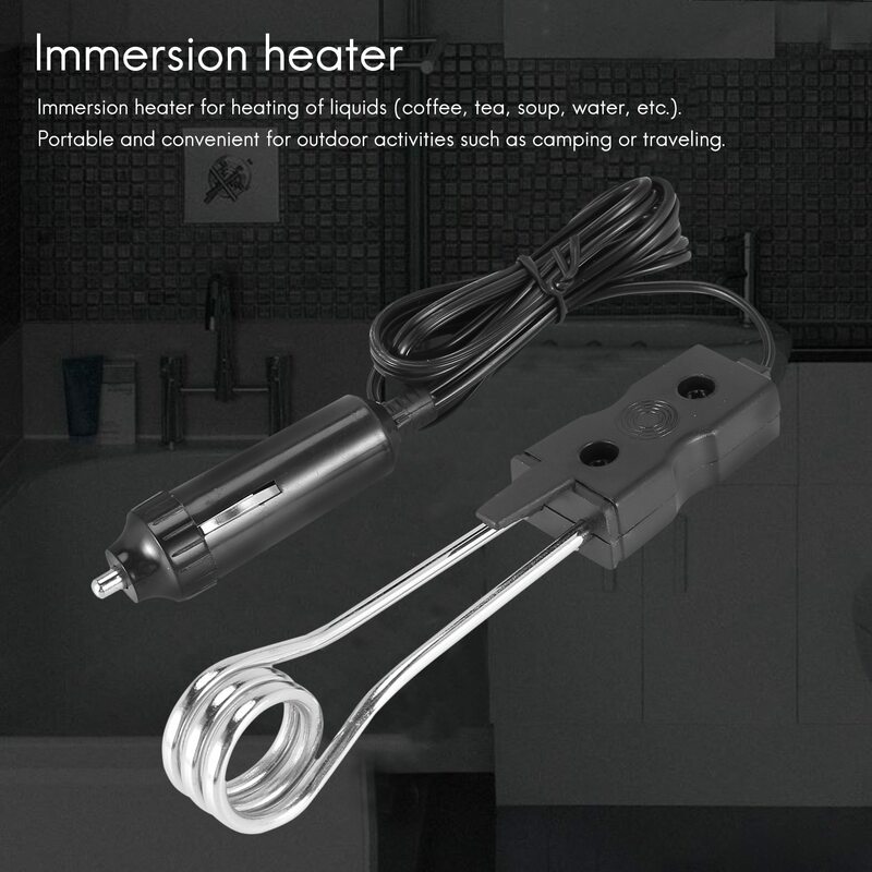 Auto immersion heater kettle Travel immersion heaters mobile immersion heaters Camping Outdoor Black