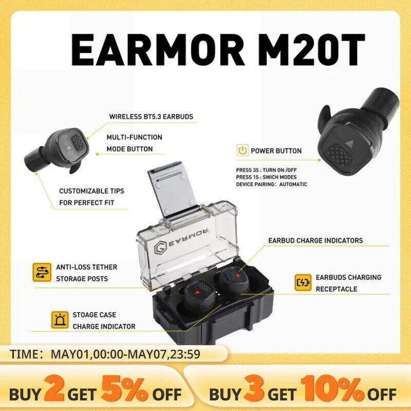 Bluetooth Earplugs M20T BT5.3 Ver Military Electronic Noise Reduction Hearing Protection Earplug for Range Shoot Hunting