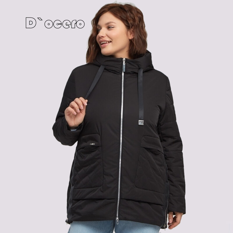 D`OCERO 2022 New Women's Jacket Spring Fashion Quilted Coat Oversize Clothing Autumn Female Parka Warm Hooded Loose Outerwear