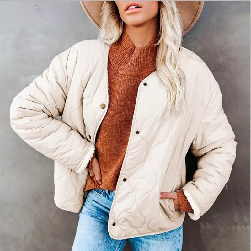 Стеганая куртка с длинным рукавом, Повседневная однотонная короткая парка, пальто, куртка, женская зимняя модная куртка 2024