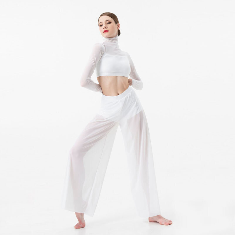 Setelan pakaian dansa wanita, atasan celana panjang jala latihan tari Lyrical kontemporer klasik Modern