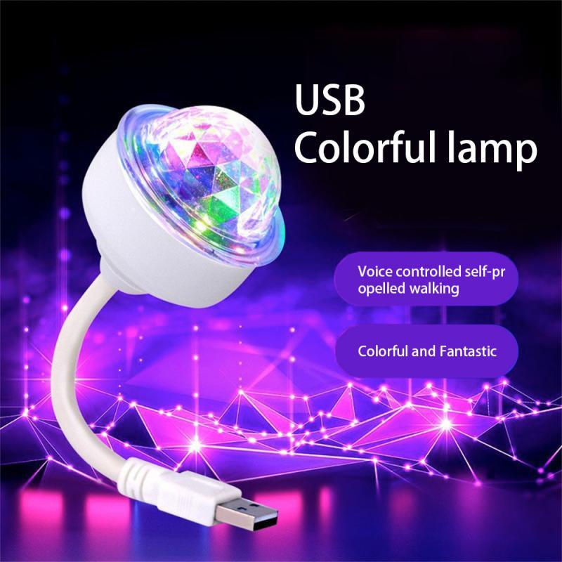 Lumière de projection LED, ampoule USB, contrôlée par le son, mini boule lumineuse colorée, lumière rebondisnoyaux en cristal, laser, 6W