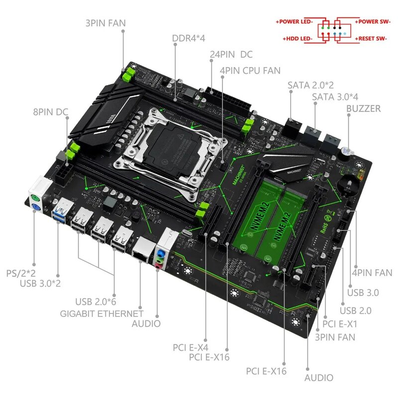 Machinist E5 Mr9a V 1.0X99 Moederbord Ondersteuning Lga 2011-3 Xeon E5 V3 V4 Cpu Processor Ddr4 Ram Vier Kanaal Geheugen Atx Nvme M.2