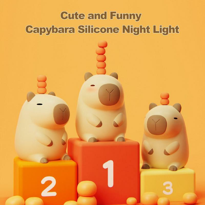 Lampu malam lucu bentuk Capybara, lampu malam lucu bentuk Capybara dapat diisi ulang USB kontrol sentuh silikon untuk kamar tidur ruang tamu dan samping tempat tidur