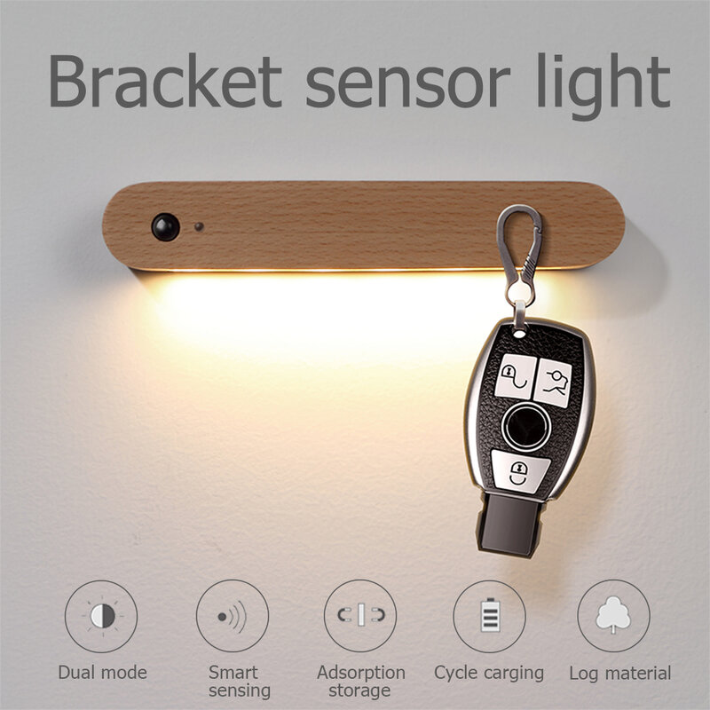 Multifunctional Wireless Bracket Sensor Light, Corpo Humano, Automático, Portátil, Entrada, Chave de sucção magnética, Unplugged Wooden