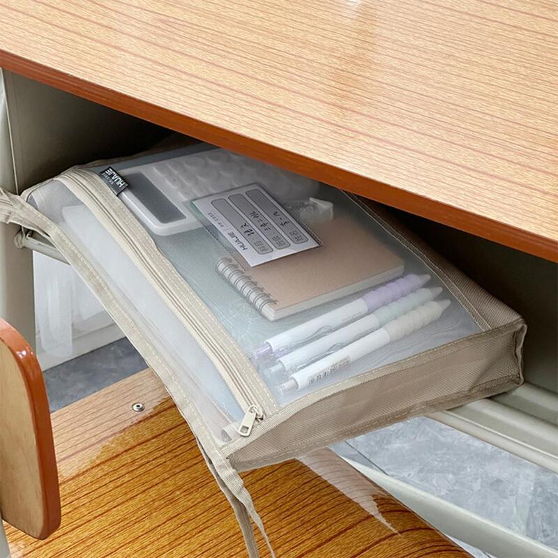 Double-Layer Mesh Zipper Pouch, A4 File Holder, Document Storage Bag, Organizador de arquivos transparente, escola e material de escritório