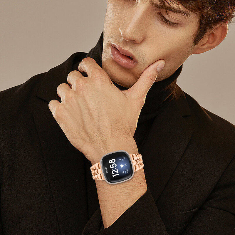 Elegant Metal Watch Band For Fitbit Versa 3/Versa 4 Strap Bracelet For Fitbit Sense/Sense 2 Wristband Steel Chain Replacement
