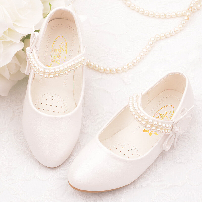 New Children Fashion Pearl Dress Dance Leather Shoes Girls Princess Party School Student Toddler Flats Baby Kids Mary Jane 5A