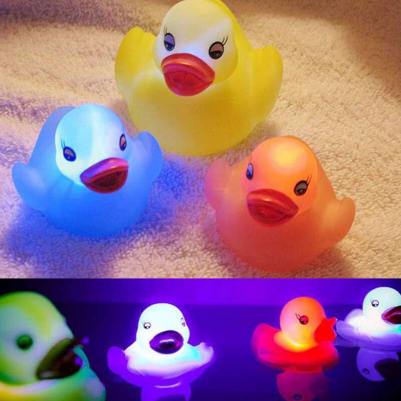 Luminous Duck Bath Toy Baby Shower Toy Water Play Summer Pool Beach Toys Rubber Float Duck For Infant Bathing Birthday Gift