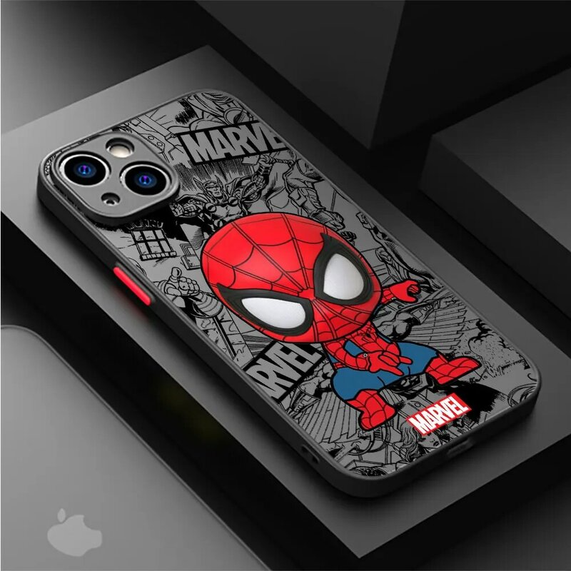Cartoon Marvel Groot Spiderman Case Voor Iphone Se 12 Mini 13 Pro Max 14 Plus Xs X 7 6S Plus 15 11 Xr 8 Schokbestendige Pantserhoes