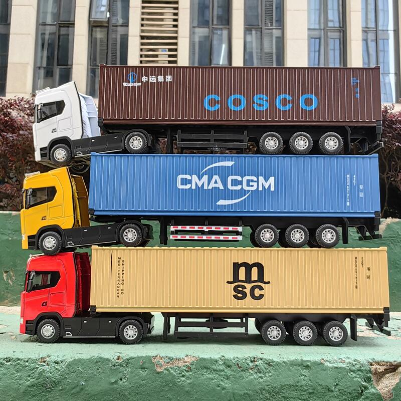 1/50 symulacja dużej ciężarówki zabawkowy modelu samochodu odlew ze stopu samochodu kontenerowego na prezenty dla chłopców z dźwiękiem