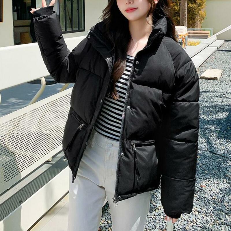 여성용 코튼 재킷 스탠드 칼라 2023, 짧은 파카 재킷, 지퍼 포켓 패딩 다운 코트, 가을 겨울