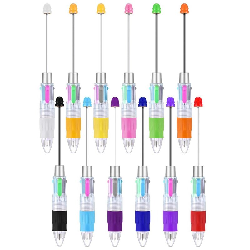 12 Stuks Multicolor Beadable Pennen 4in1 Gekleurde Kralen Pen Intrekbare Balpen Voor Diy Maken Kit Studenten Kinderen Duurzaam