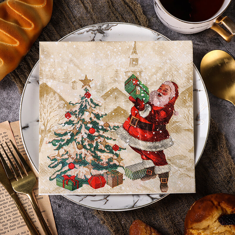 Árvore de Natal Impresso Tissue Paper, Focinho Colorido, Decoração De Mesa, Festa De Aniversário, 10 Pcs, 20Pcs por Pacote, 33x33cm