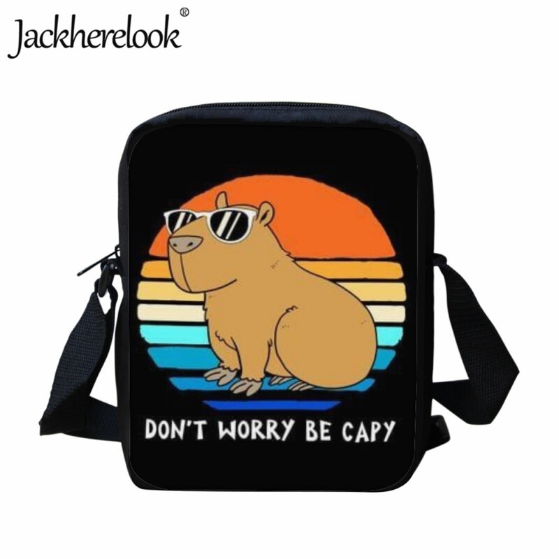 Jackherelook-어린이 메신저 가방, 캐주얼 패션 클래식 조절 어깨 가방, 카피바라 만화 책가방, 어린이 점심 가방