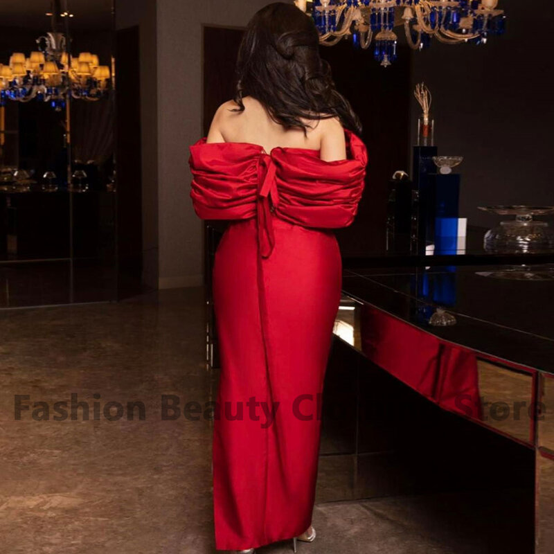 Атласное Вечернее платье с открытыми плечами, с разрезом сбоку, открытой спиной и шнуровкой сзади, сексуальное женское платье до щиколотки для выпускного вечера в стиле Саудовской Аравии