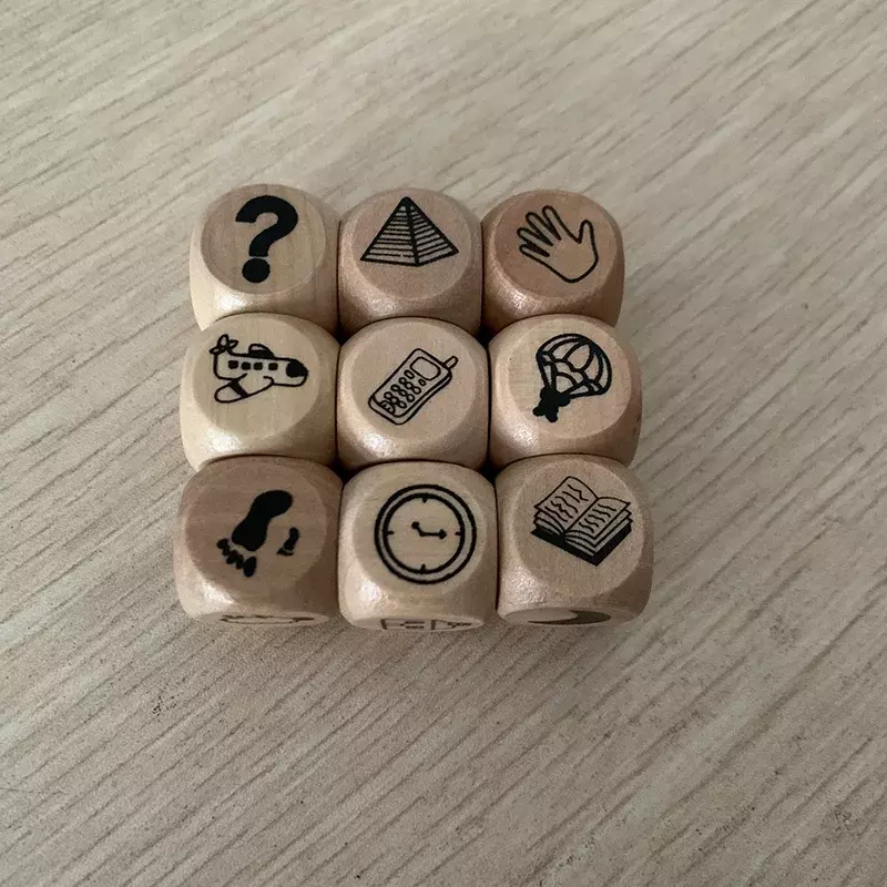 9 pcs/set Wooden/Plastic Dice Telling Story with Bag Story Dice  Education Toys Family/Parents/Party Funny Imagine Language Toys