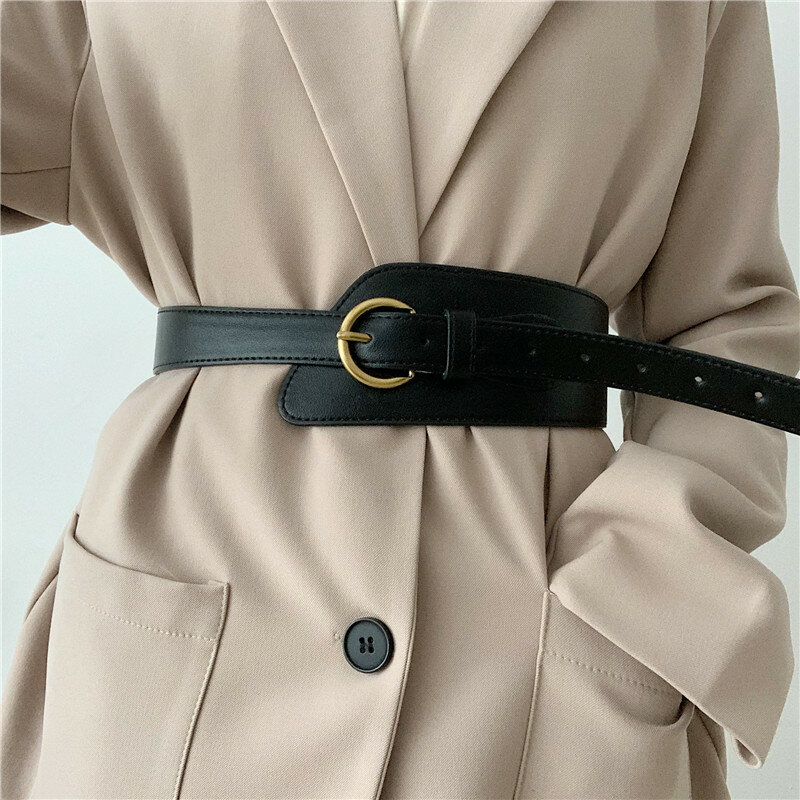 Moda Punk Rocker cinture larghe per donna stile europeo fibbia ad ardiglione in metallo classico caldo cinturini irregolari in morbida pelle PU nera