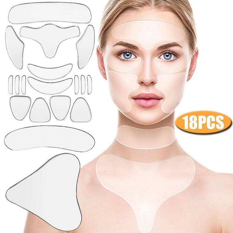 7/16/18 Silicone Wrinkle Removal Sticker Facial Lifting Strips Set Forehead Neck Line Remover Eye Patches Anti Aging Skin