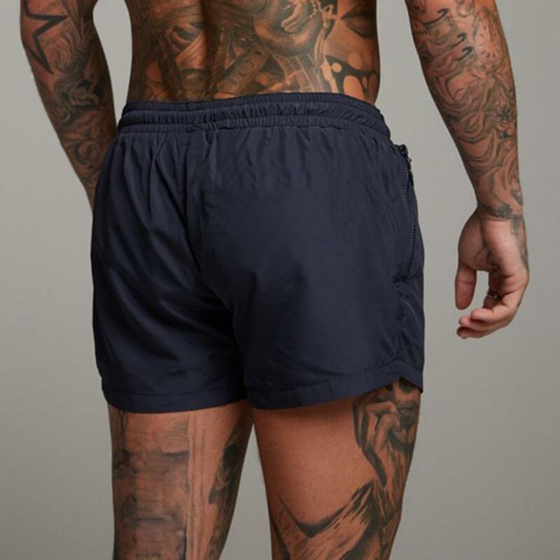 Shorts esportivos respiráveis masculinos com bolso com zíper, cordão, secagem rápida, ao ar livre, correndo, verão