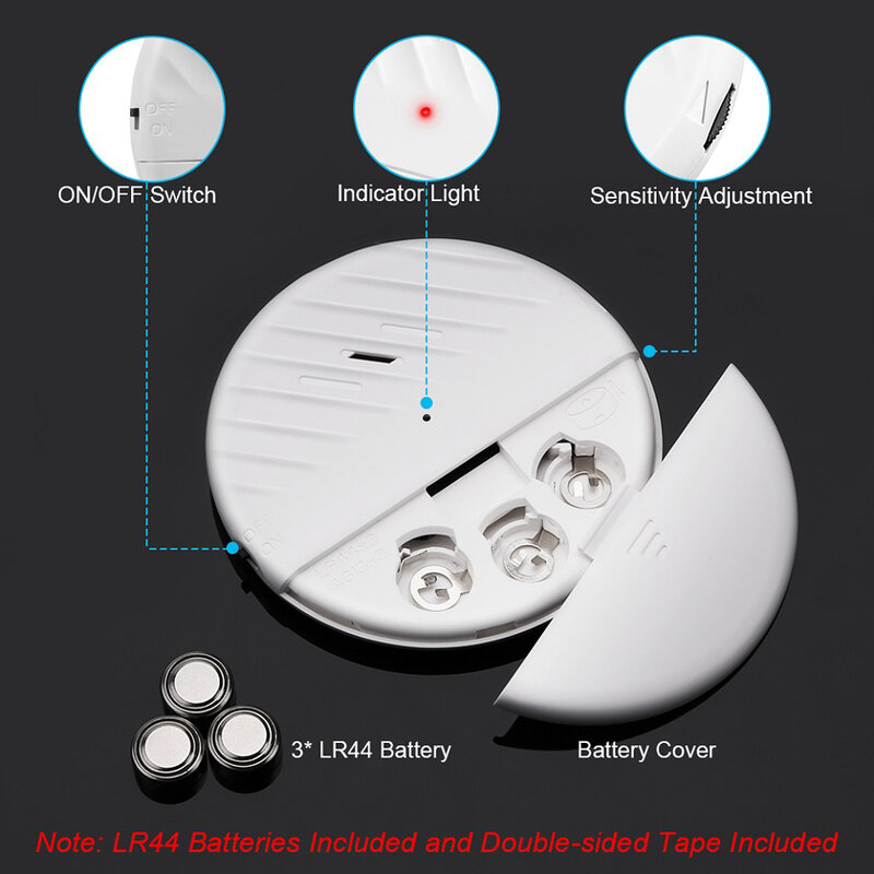 Elecpow Alarm Sensor Getaran Jendela Pintu Nirkabel 125dB Alarm Perlindungan Keamanan Rumah Sensor Anti Maling Pemecah Kaca