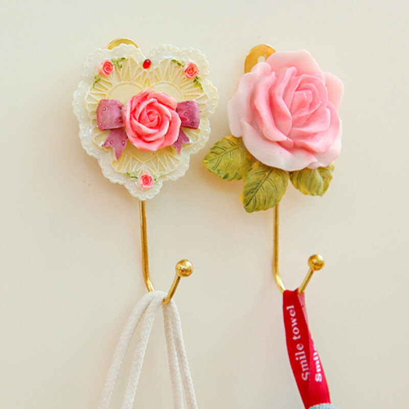 Rose blume form Harz Klebrigen haken Handtuch schlüssel tasche halter aufhänger Organisiert lagerung rack-home decor wand regal