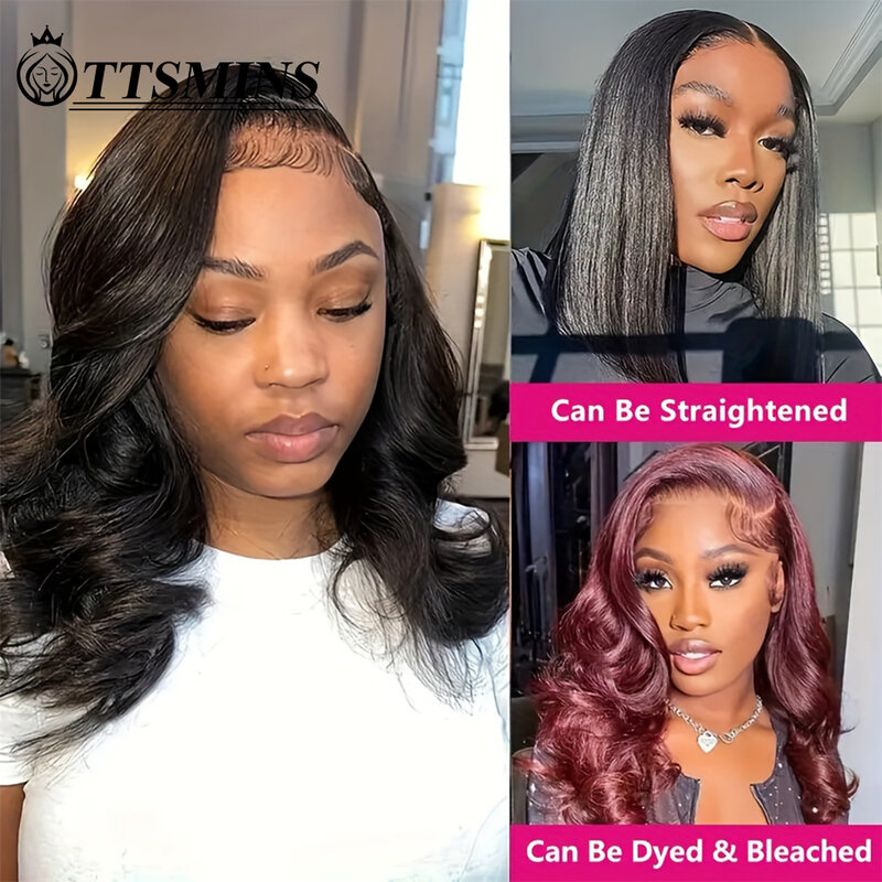 Natural Black 13x4 Bob Wig Human Hair Body Wave Lace Front Wigs For Women Pre Plucked 180% Density Glueless Wigs Human Hair Wigs