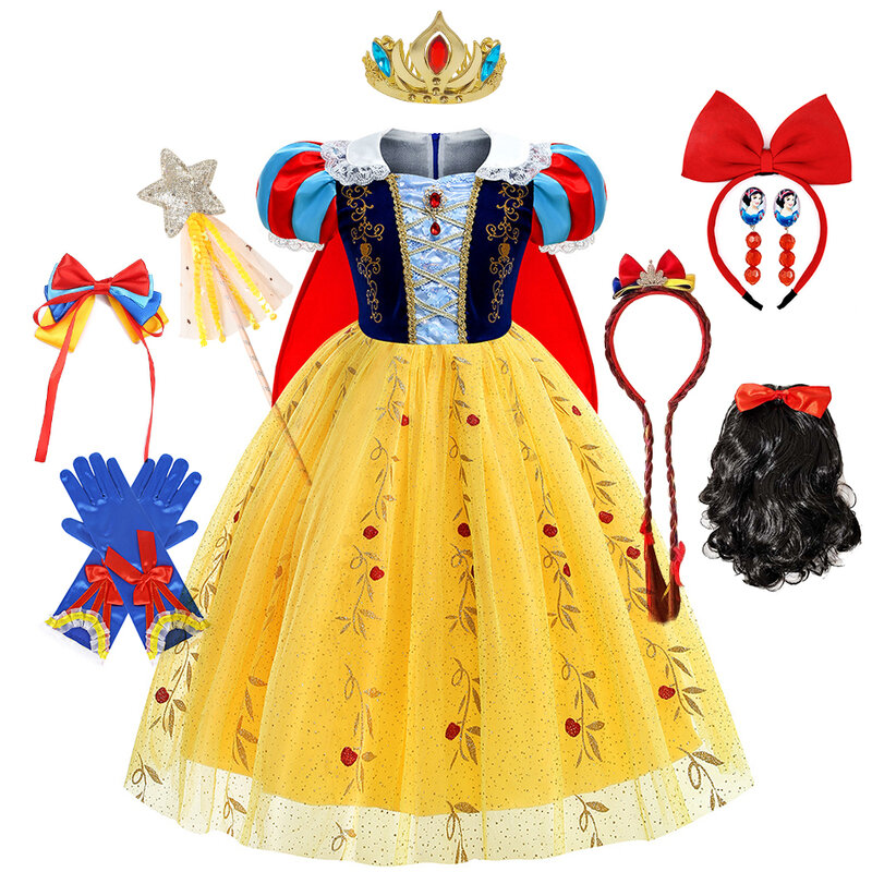 Детское платье Белоснежки для девочек, роскошное платье с вышивкой и накидкой, классическое детское платье принцессы, костюм для косплея на Хэллоуин