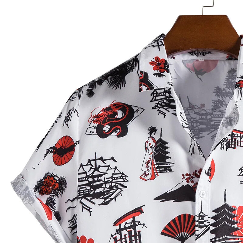 Camisa havaiana masculina casual de botão manga curta, camisas florais de praia, festa