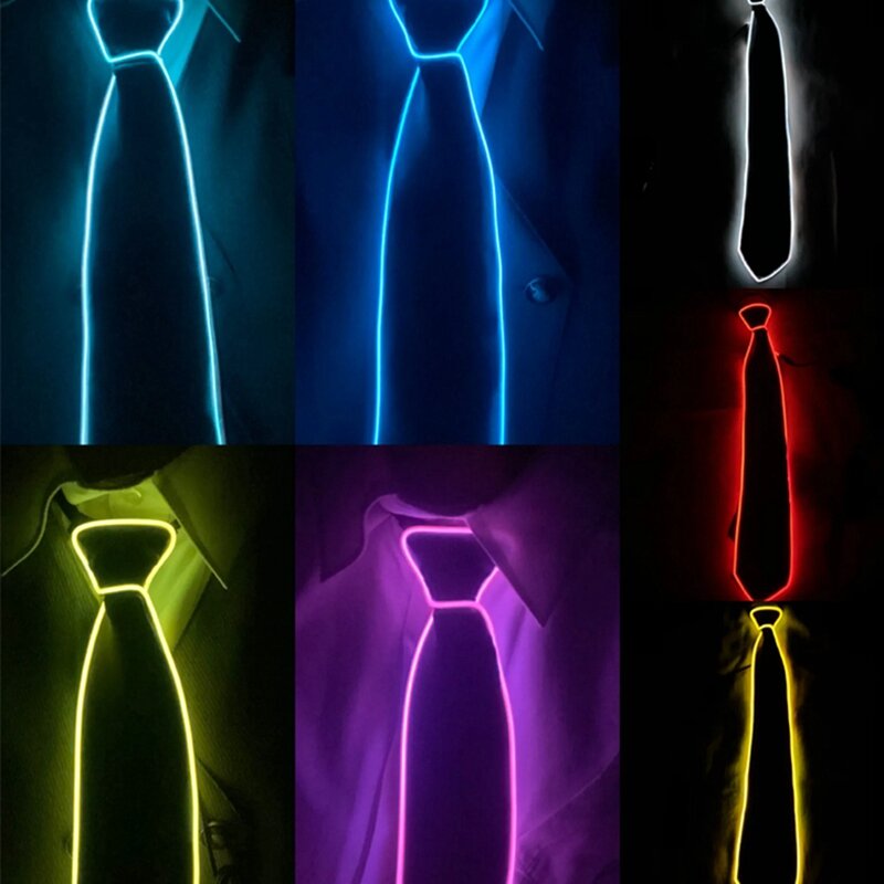 Светящийся галстук EL Wire, неоновый светодиодный светящийся свет, яркое Рождественское украшение, прочная одежда для диджея, бара, клуба, сцены