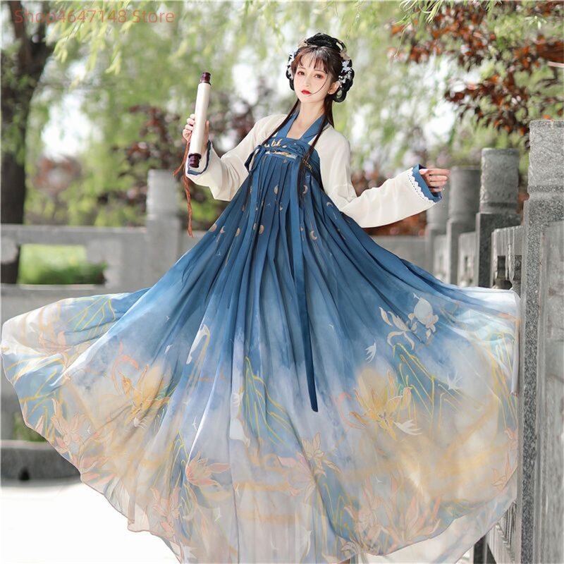 Starożytna tradycyjna chińskich kobiet elegancka sukienka Hanfu haft sceniczny kostium taneczny ludowa Retro piosenka dynastia zestaw sukni