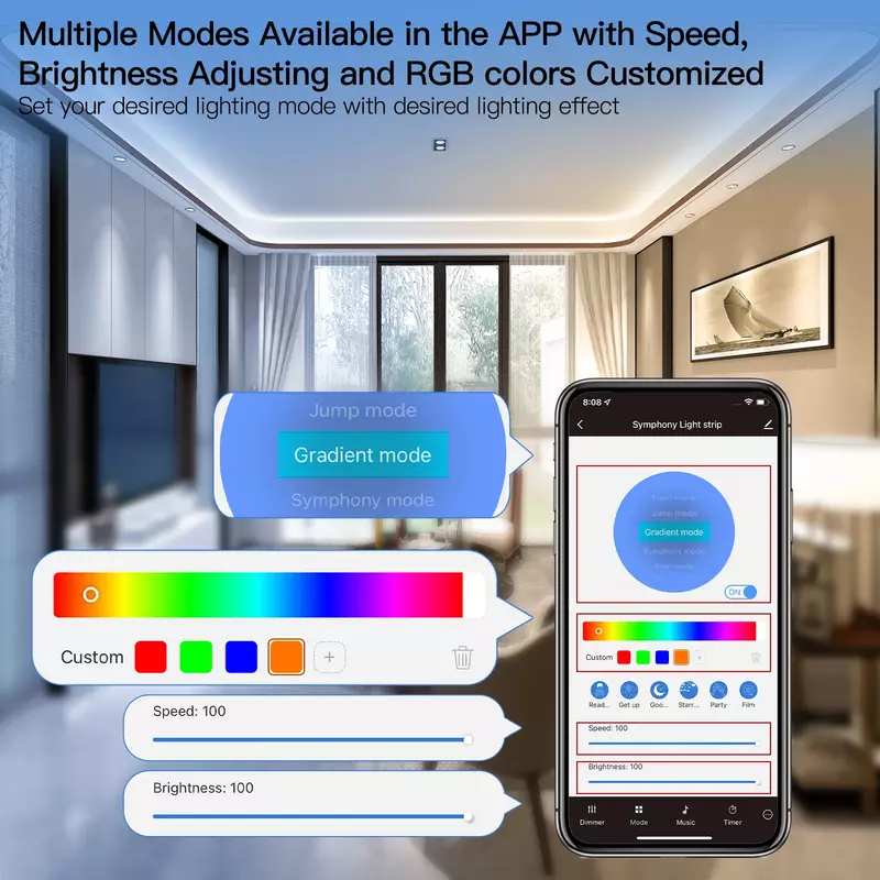 MOES WIFI inteligentna taśma świetlna LED TUYA 5050 RGBWW synchronizacja muzyki zmiana koloru pilot sterowanie głosem przez Alexa Google Home