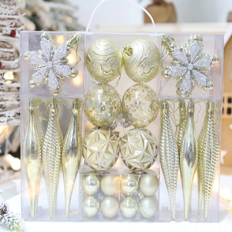 40pcs Christmas New Special-Shaped Electroplated Ball Christmas Ball Snowflake Hanging Ornaments Festival Creative Decorations