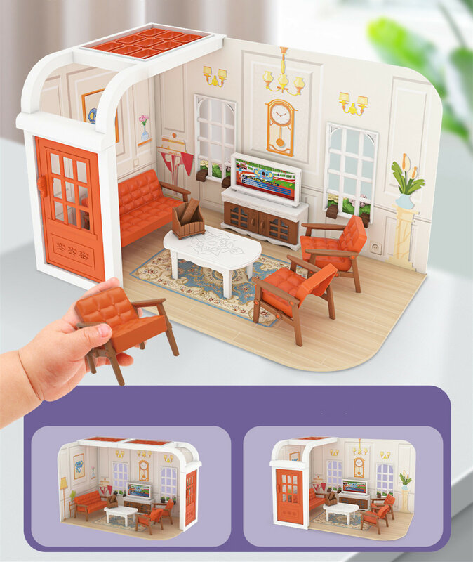 Juguetes originales en miniatura para niños, muebles familiares, casa de muñecas, sala de estar, baño, juego de cocina, Ideas creativas de simulación